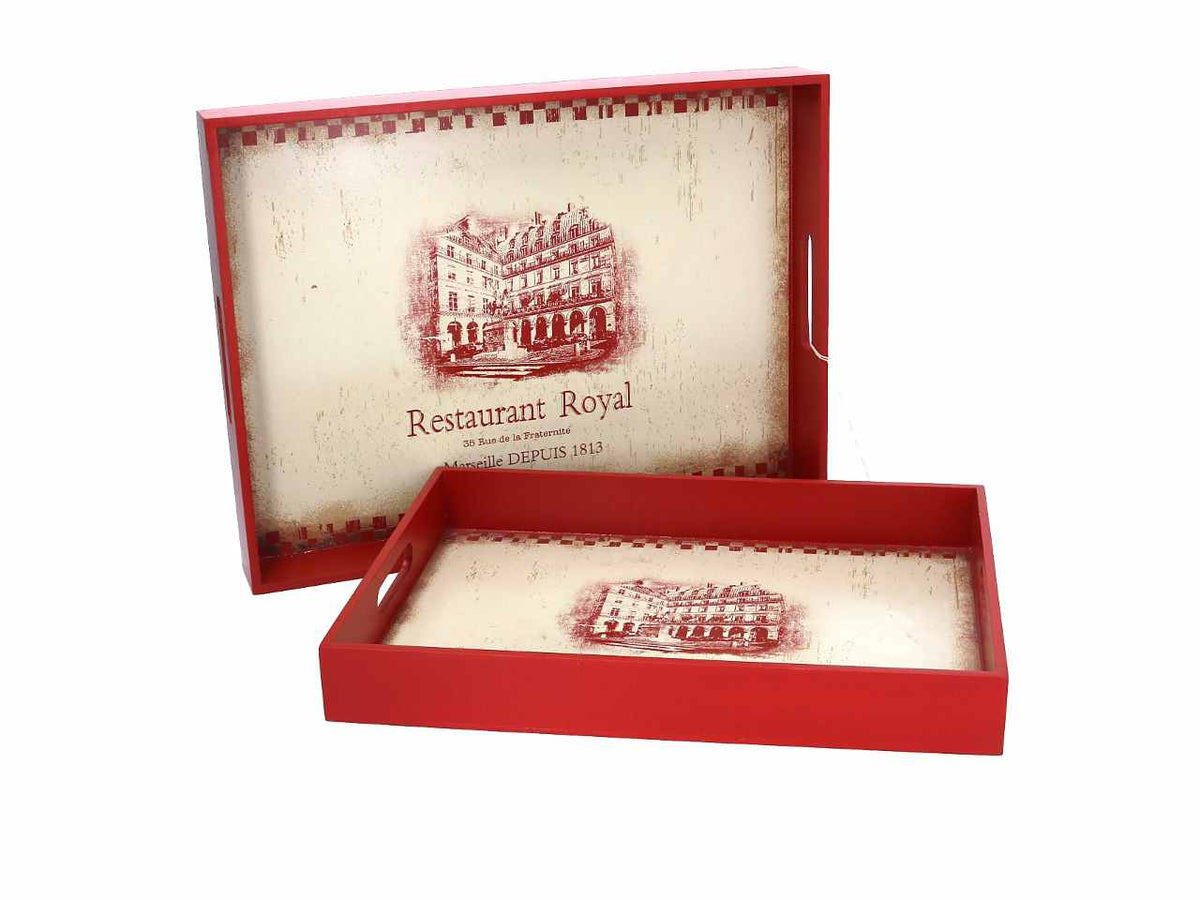 Vassoio rosso 2 pezzi 40x30xh5cm 36x26xh5cm