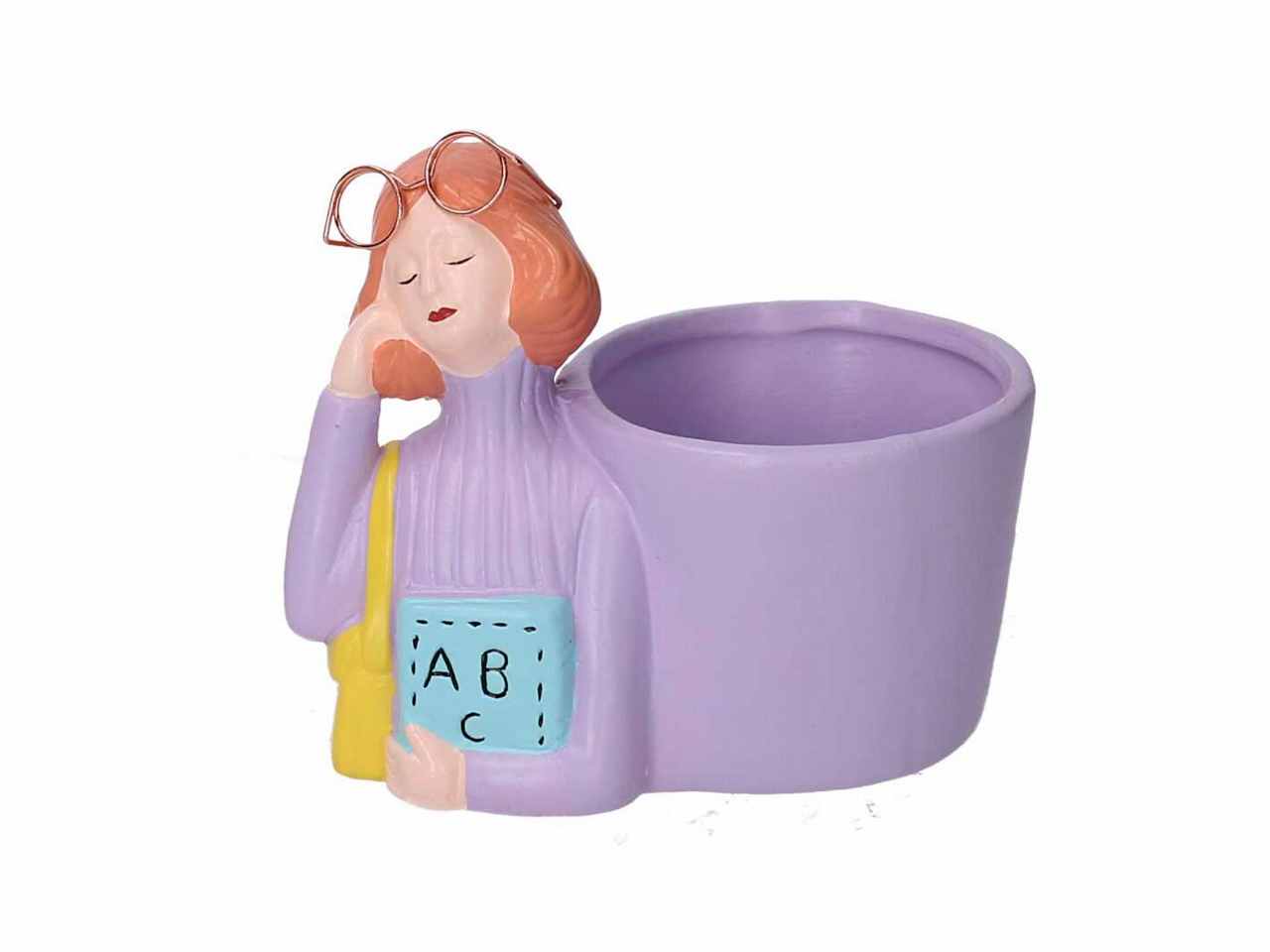 Portavaso in ceramica forma busto di donna colore viola 12x7,3xh.10cm