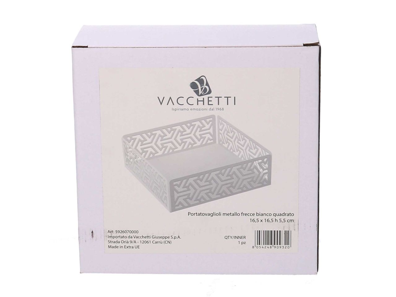 Portatovaglioli metallo frecce bianco qu adrato cm16,5x16,5x5,5