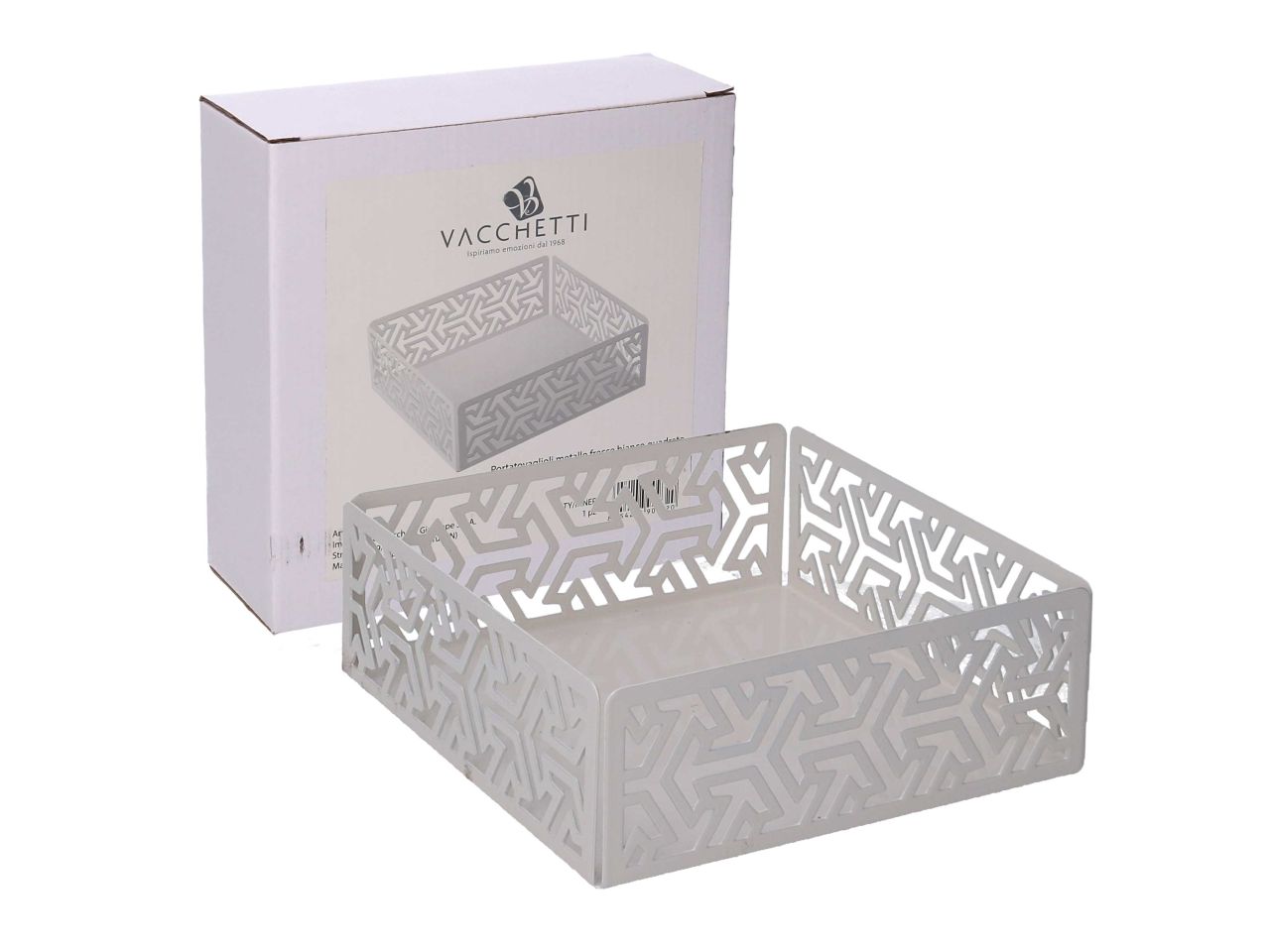 Portatovaglioli metallo frecce bianco qu adrato cm16,5x16,5x5,5