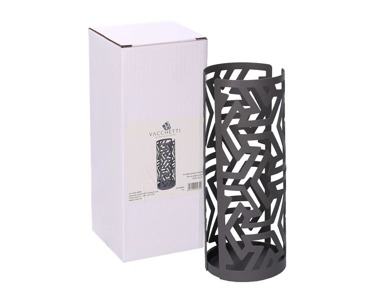 Portabicchiere in metallo frecce grigio tondo d.8h20cm