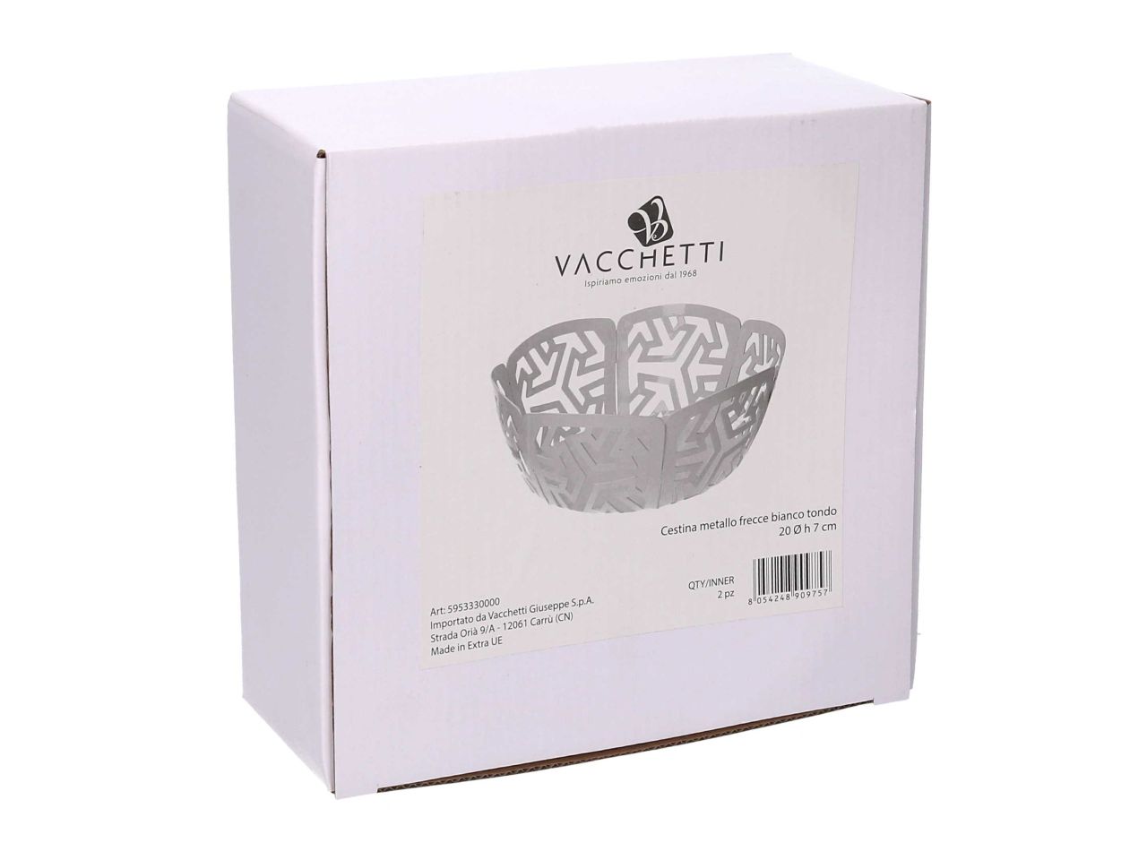 Cestina in metallo frecce bianco tondo d.20h7cm