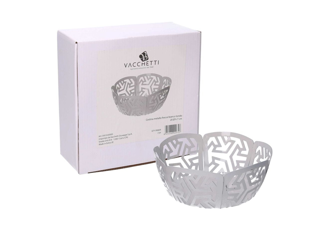 Cestina in metallo frecce bianco tondo d.20h7cm