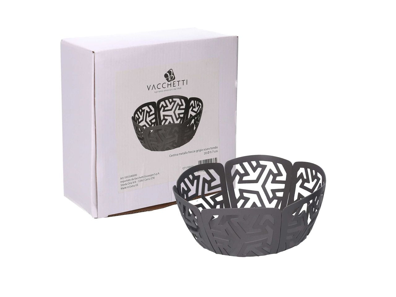 Cestina in metallo frecce grigio tondo d.20h7cm