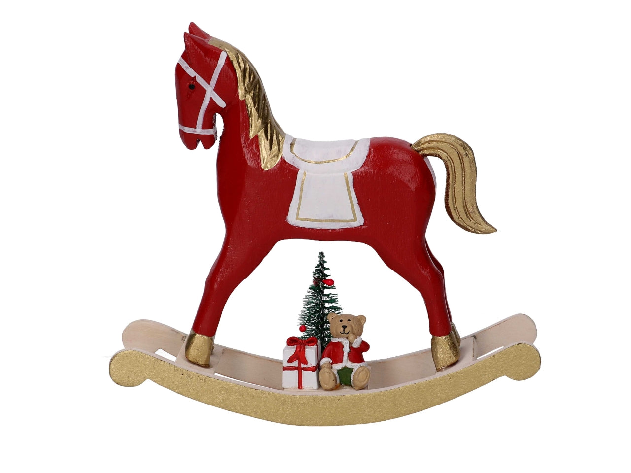 Cavallo a dondolo in legno 22,5x6xh.22cm oro e rosso