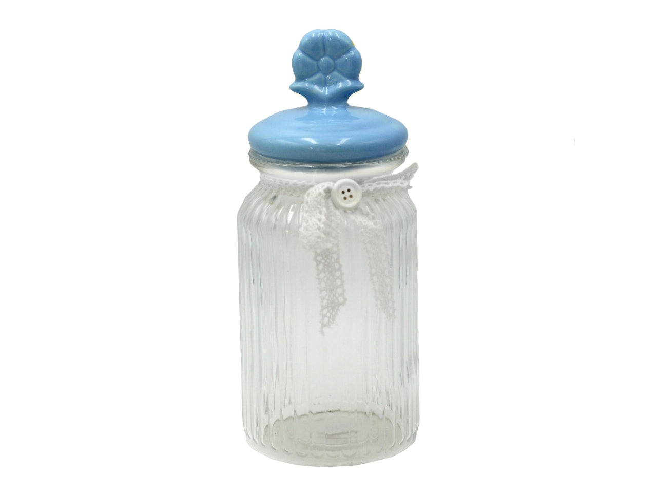 Barattolo tondo in vetro con tappo in ceramica azzurro d.11xh25cm