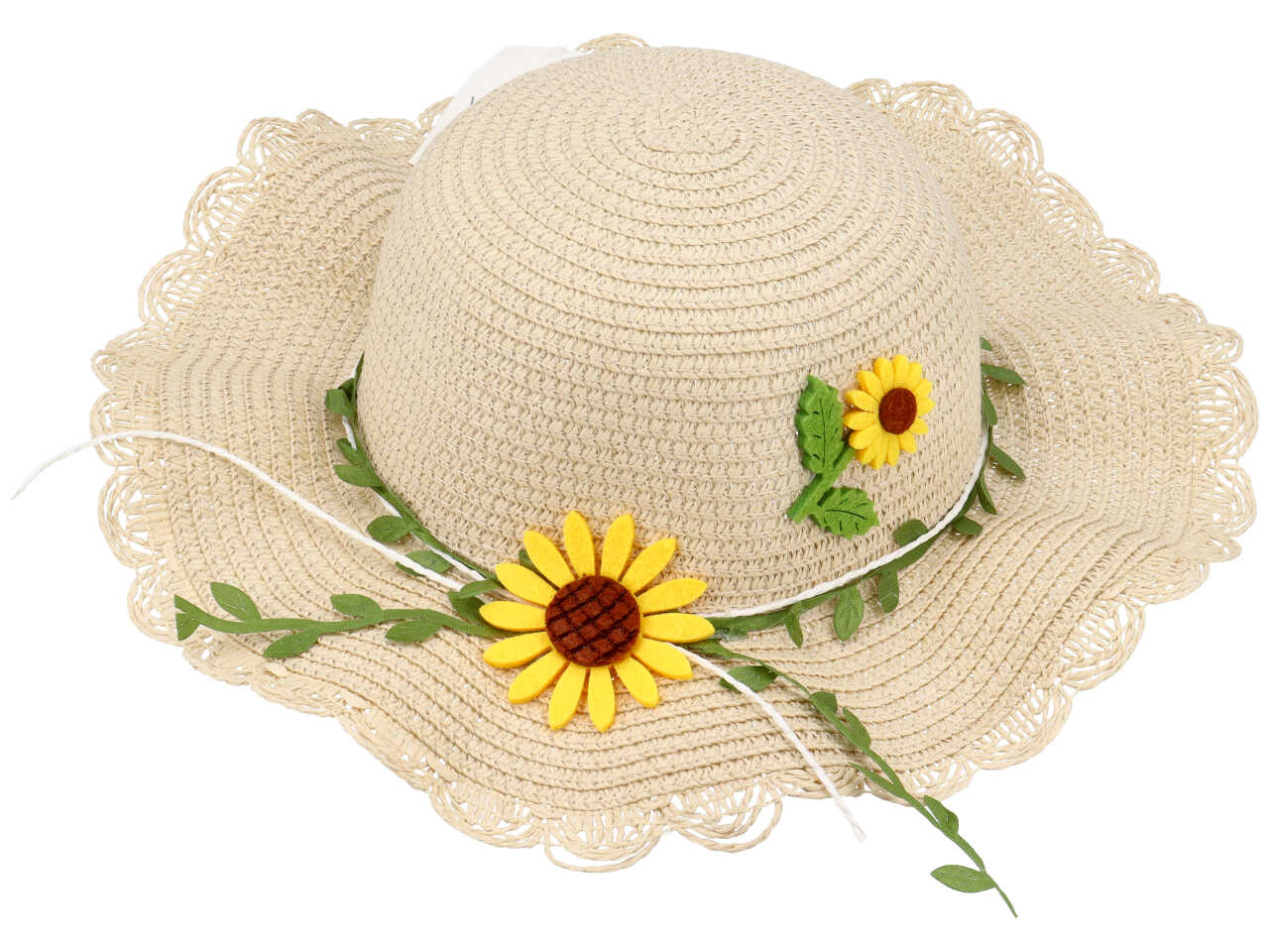 Cappello mare bambina in paglia artificiale colori assortiti con foglie e girasoli - Vacchetti