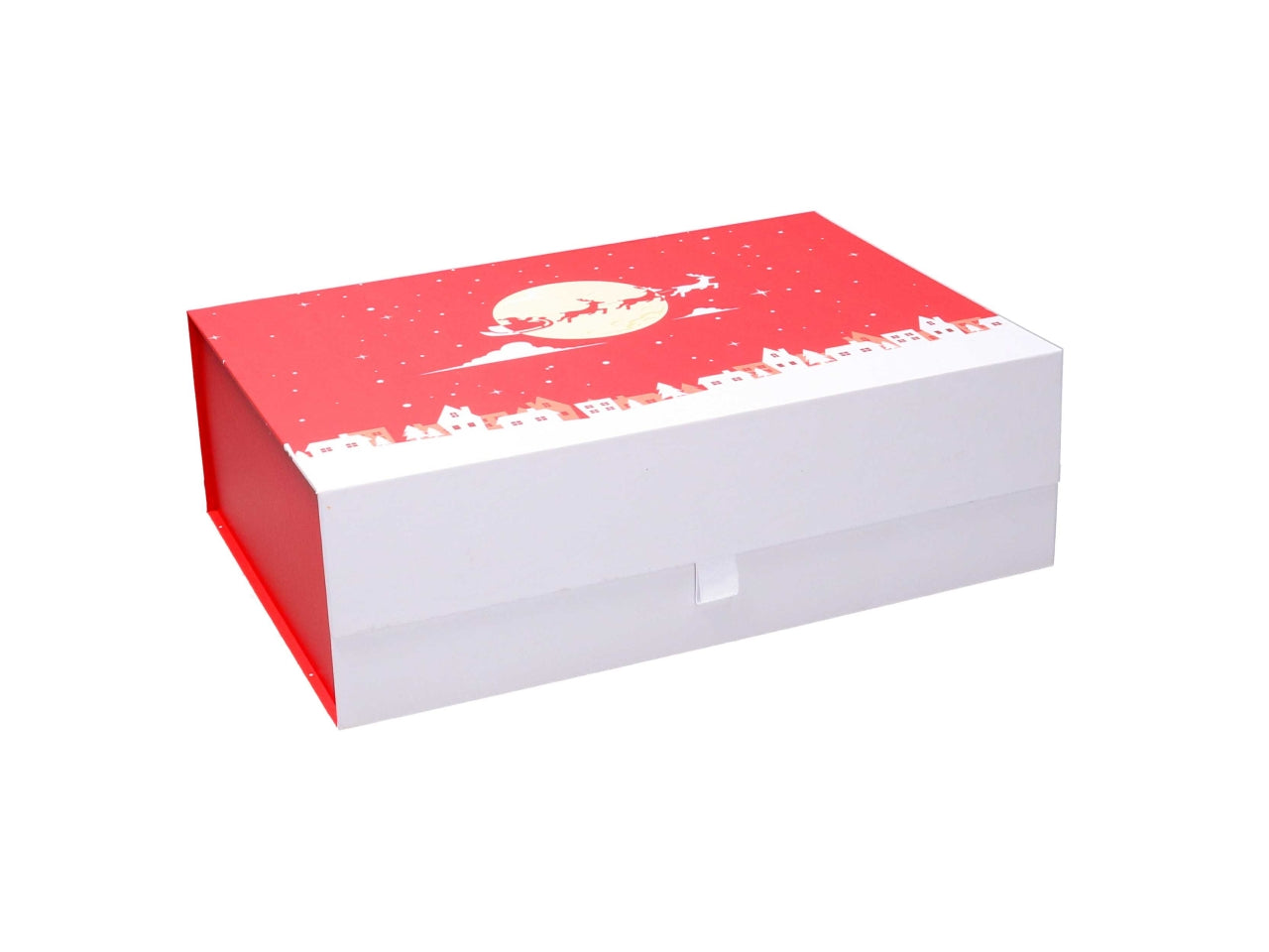 Scatola regalo natalizia in cartone rossa e bianca pieghevole 35x25x11 cm - Vacchetti