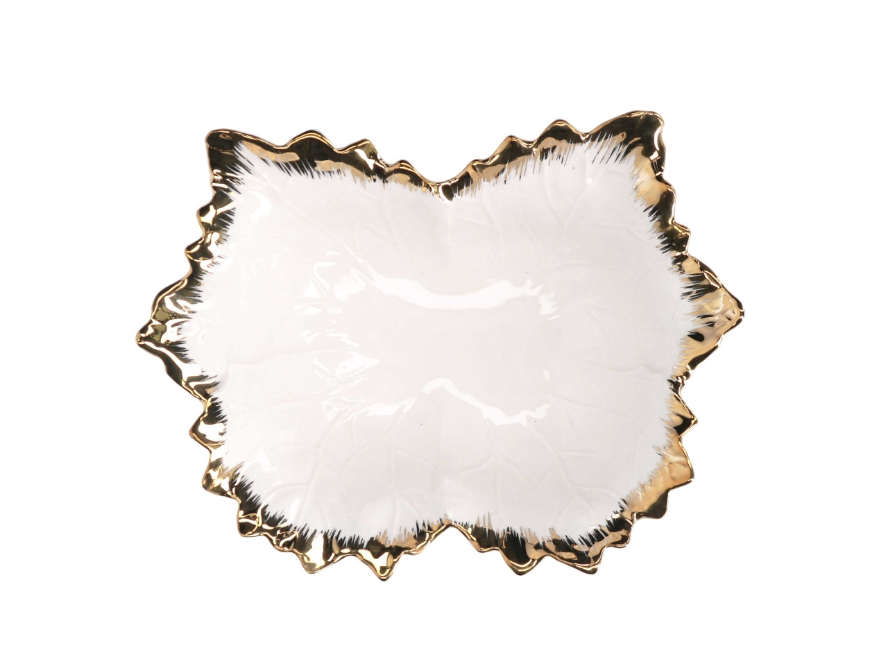 Svuotatasche in ceramica a forma di foglia oro e bianco 23x18x7,8cm