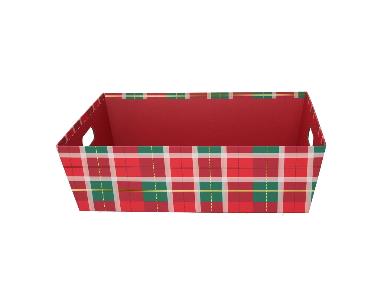 Cesta natalizia in cartone rosso tartan 40x30x12 cm - Vacchetti