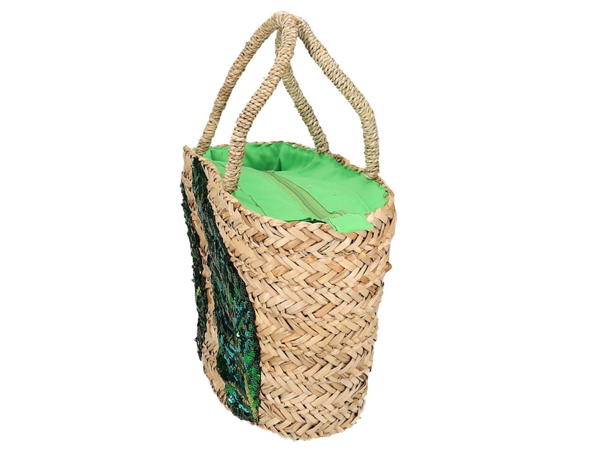 Borsa paglia con paillettes foglie 47x18xh.23cm $