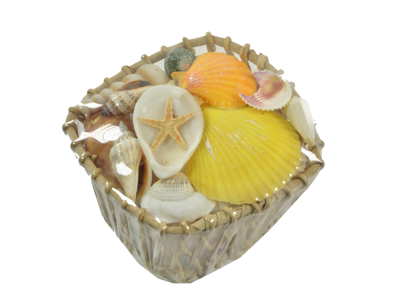 Decorazione mare conchiglia in cestina quadrata circa gr300 10x10xh.5cm assortite