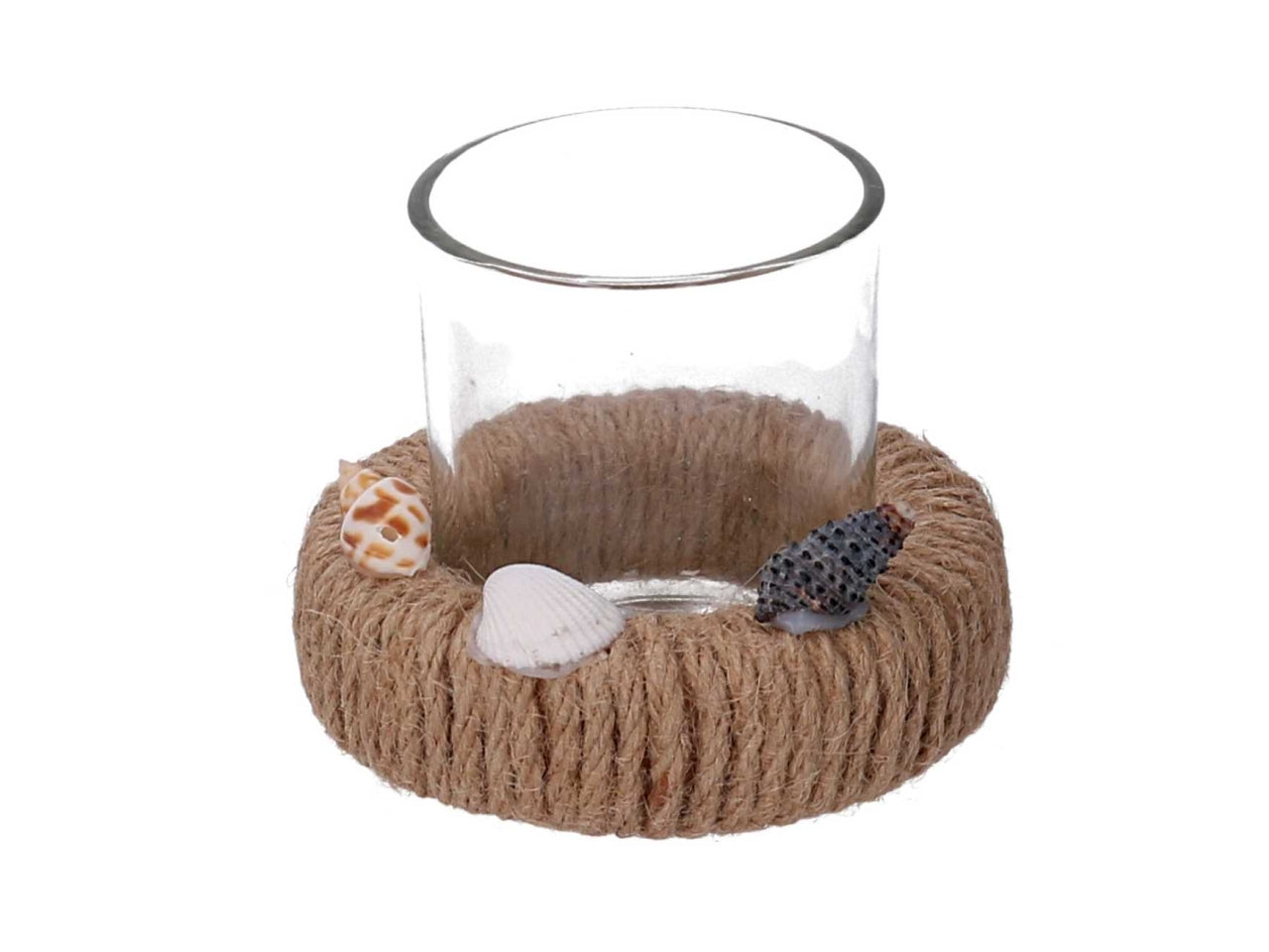 Portacandele vetro con juta naturale d.9xh.7cm 2 assortimenti