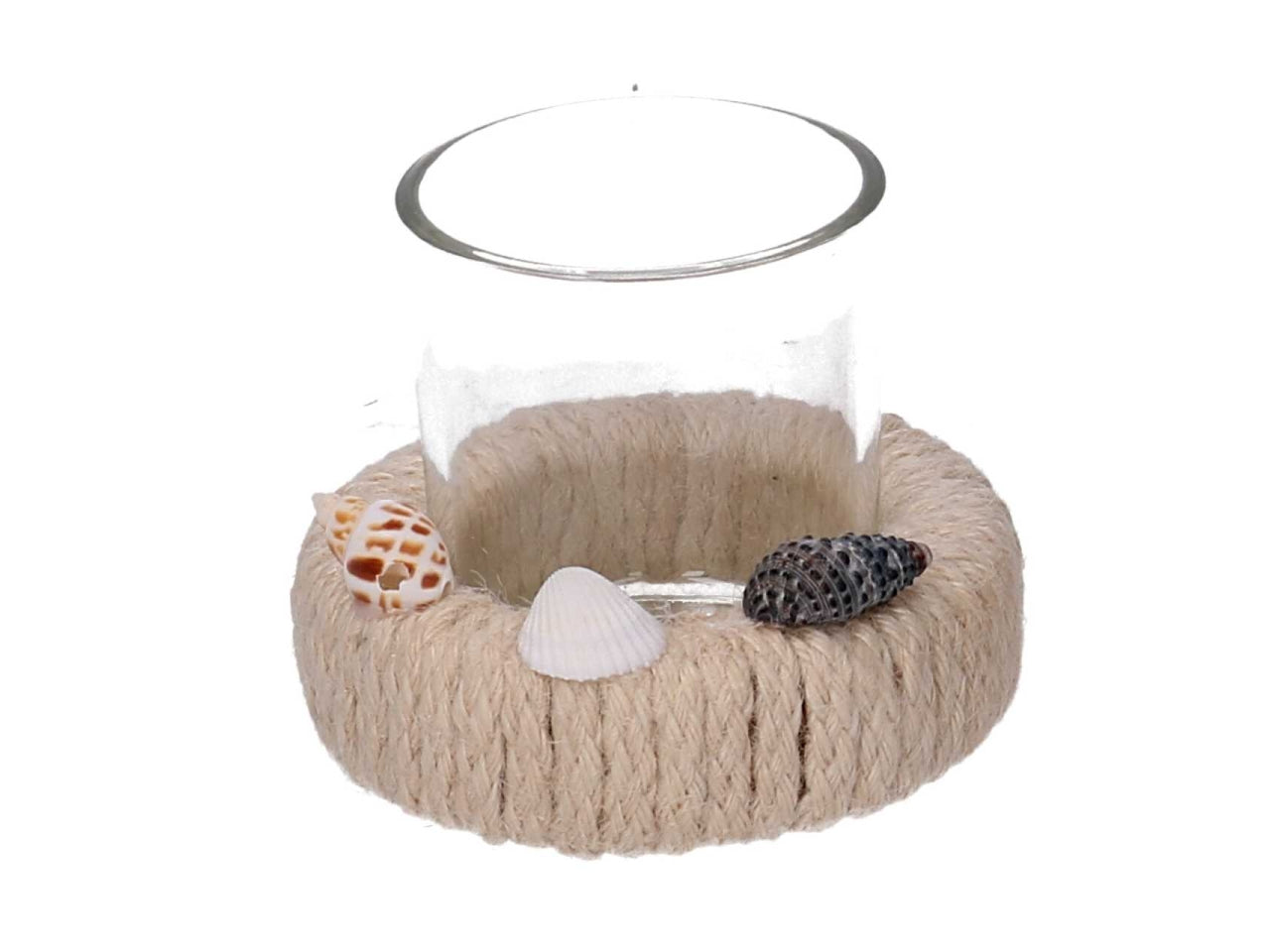 Portacandele vetro con juta naturale d.9xh.7cm 2 assortimenti