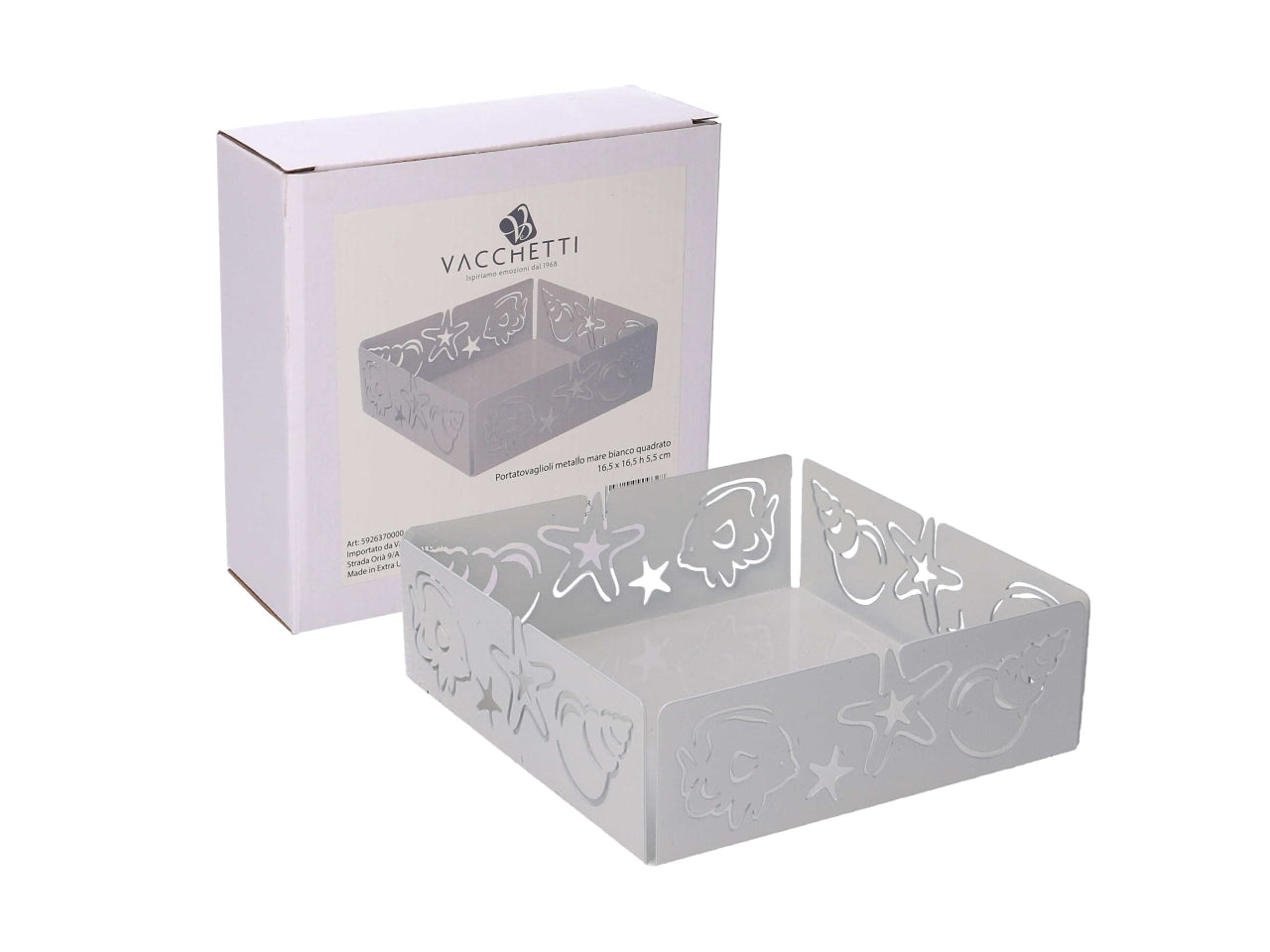 Portatovaglioli metallo mare bianco quadrato 16,5x16,5x5,5cm