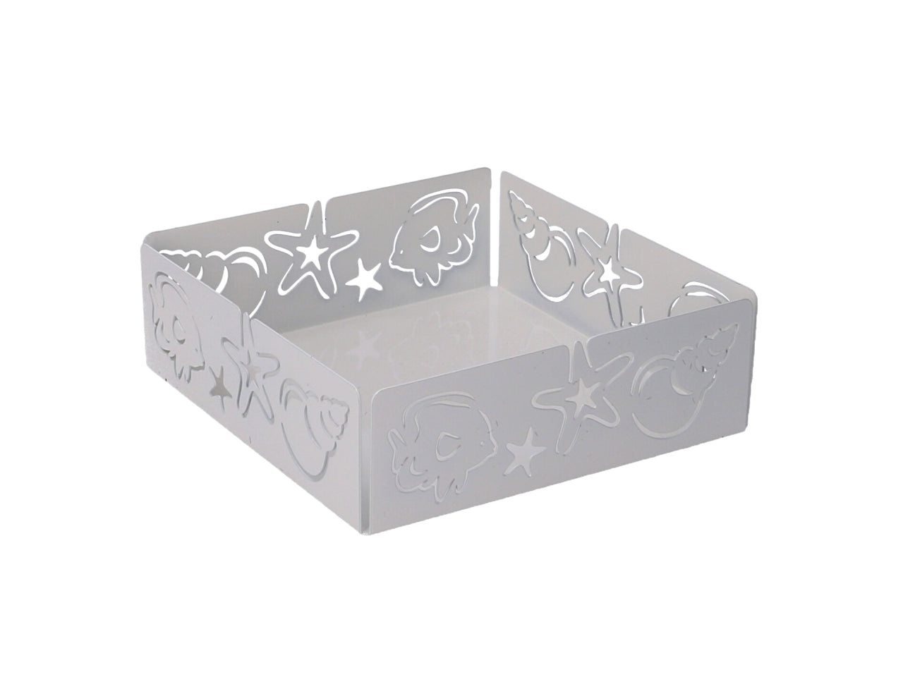 Portatovaglioli metallo mare bianco quadrato 16,5x16,5x5,5cm
