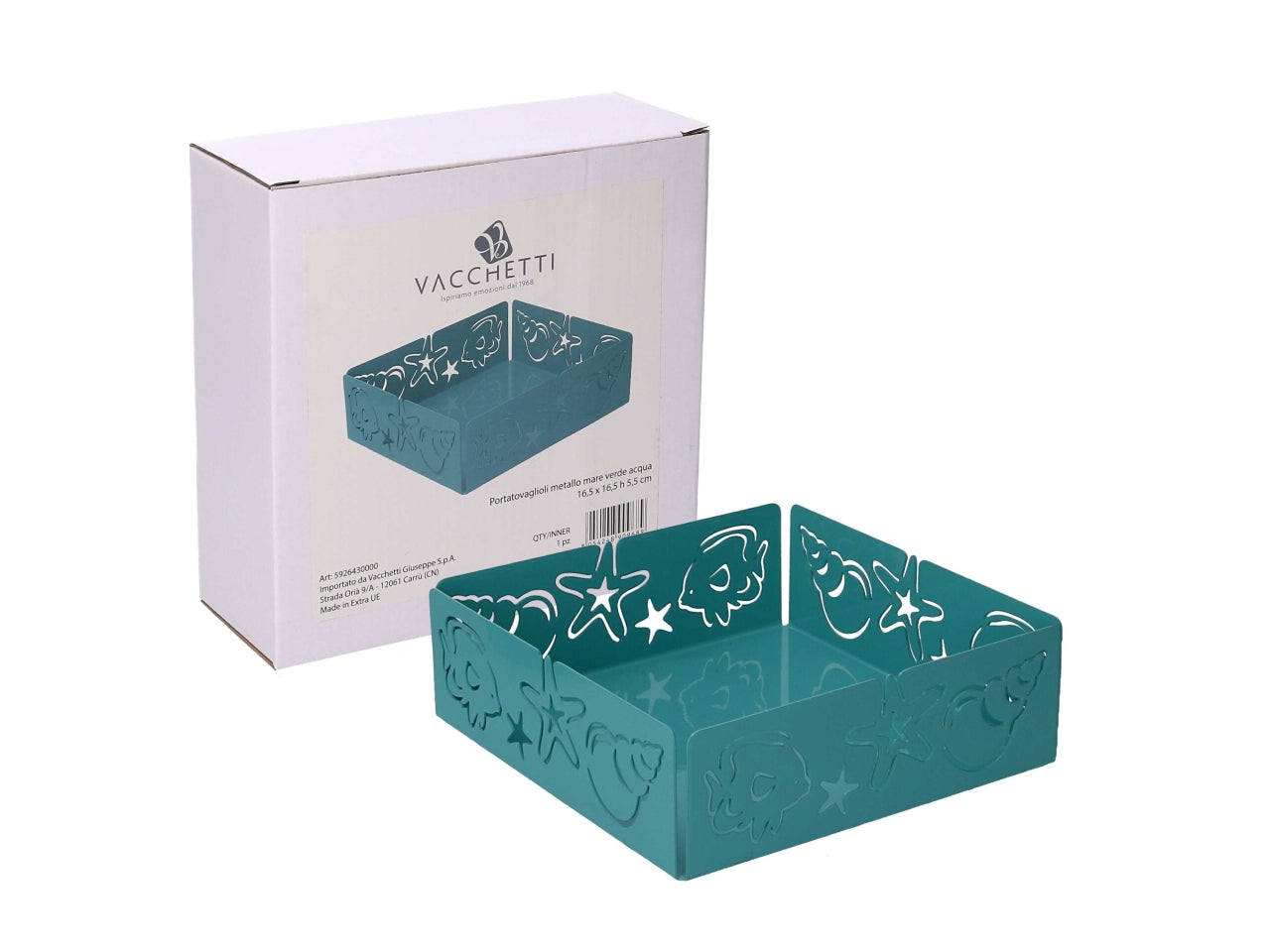 Portatovaglioli metallo mare verde acqua quadrato 16,5x16,5x5,5cm