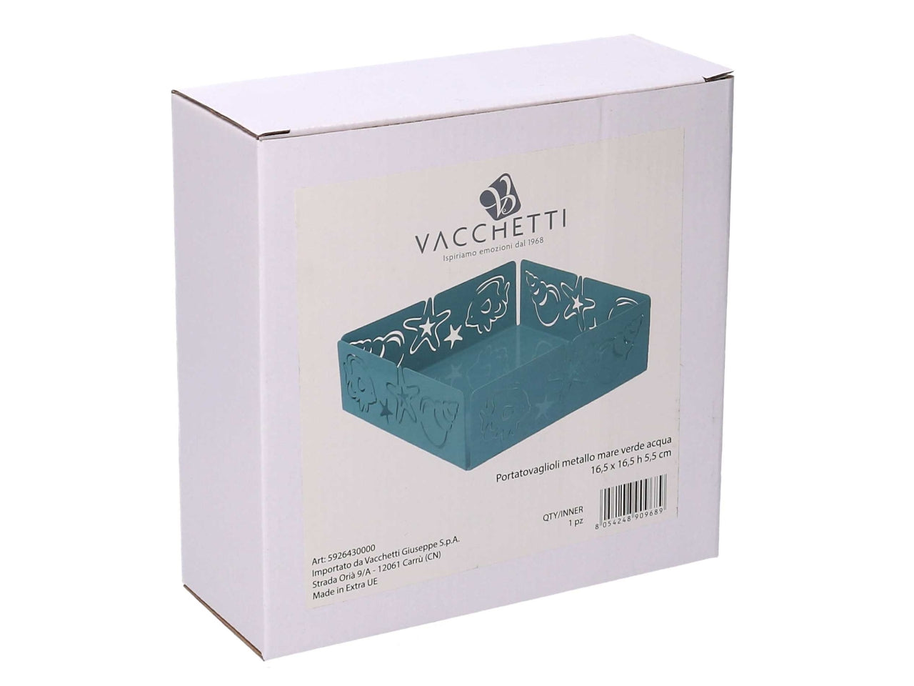 Portatovaglioli metallo mare verde acqua quadrato 16,5x16,5x5,5cm