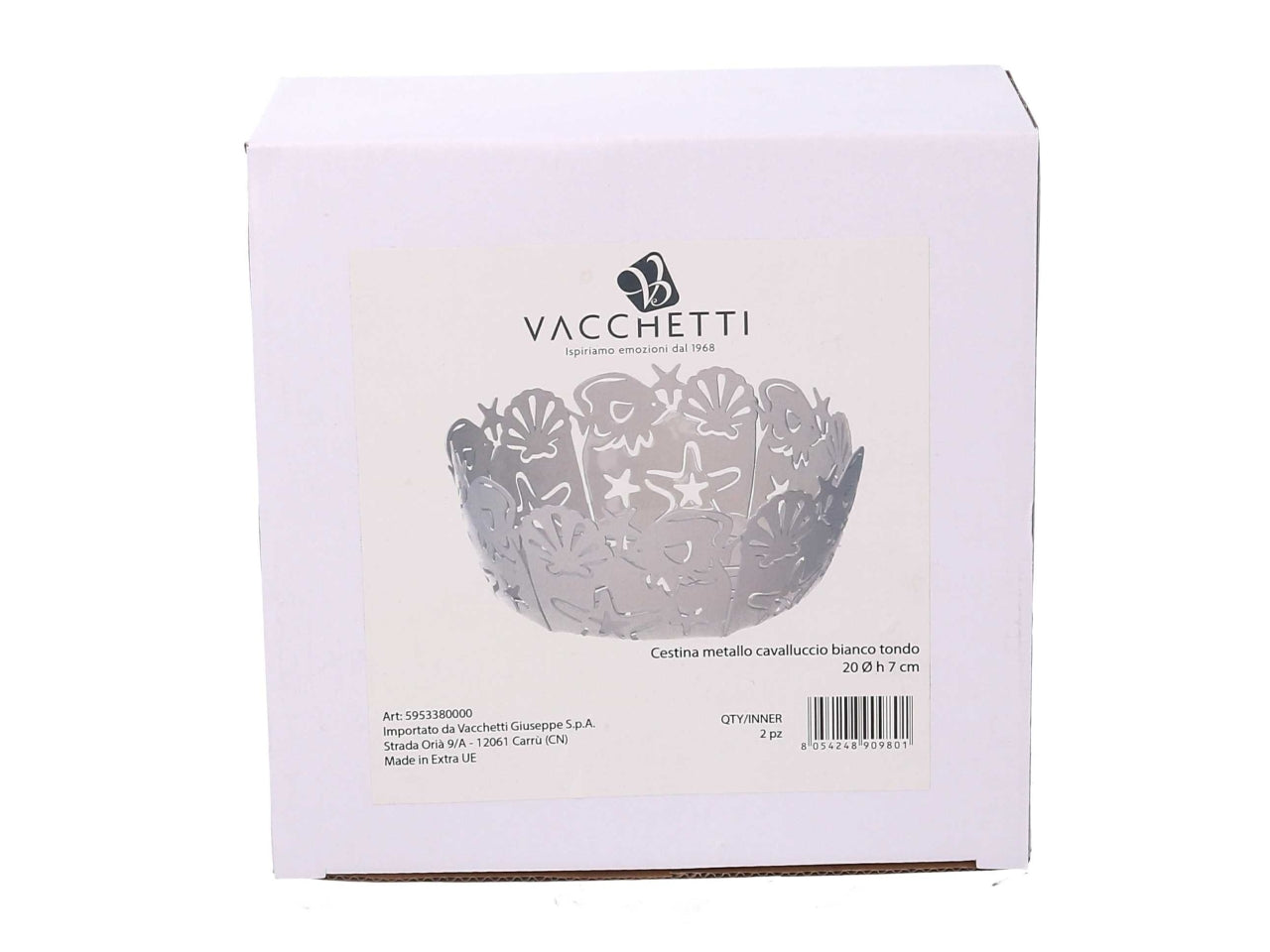 Cestino metallo cavalluccio bianco tondo d.20xh.7cm