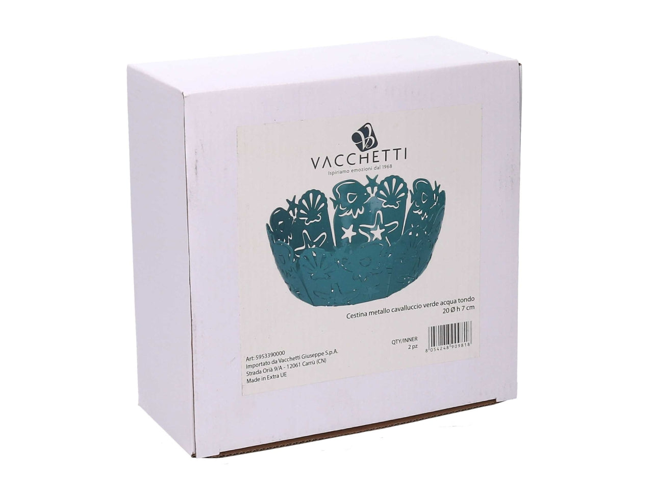 Cestino metallo cavalluccio verde acqua tondo d.20xh.7cm
