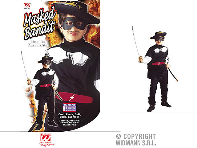 Costume da eroe bandito mascherato - il costume comprende casacca, pantaloni, cintura, mantello e mascherina - taglia 11-13 anni