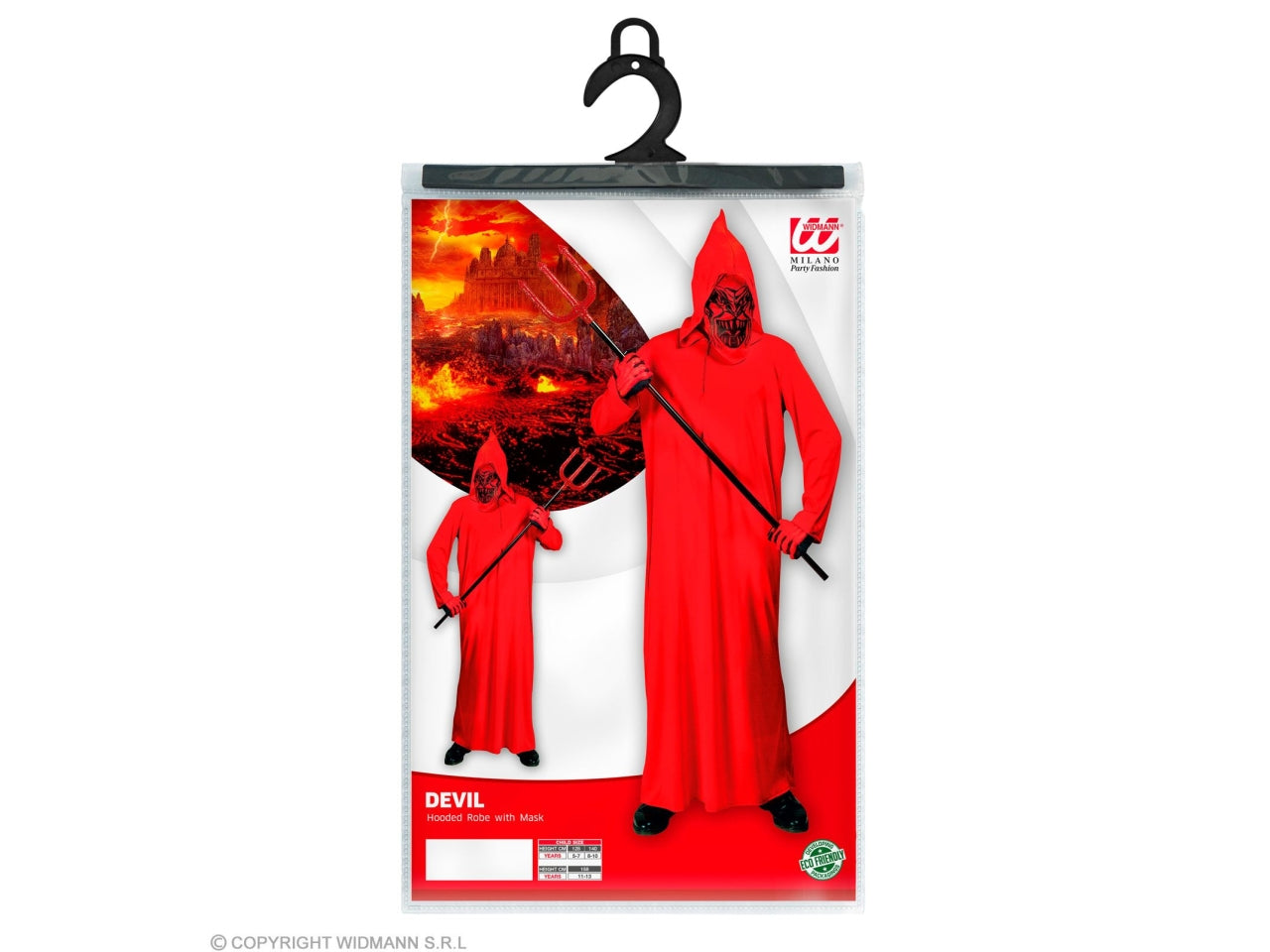 Costume diavolo 128cm 5-7anni composto da tunica con cappuccio e maschera
