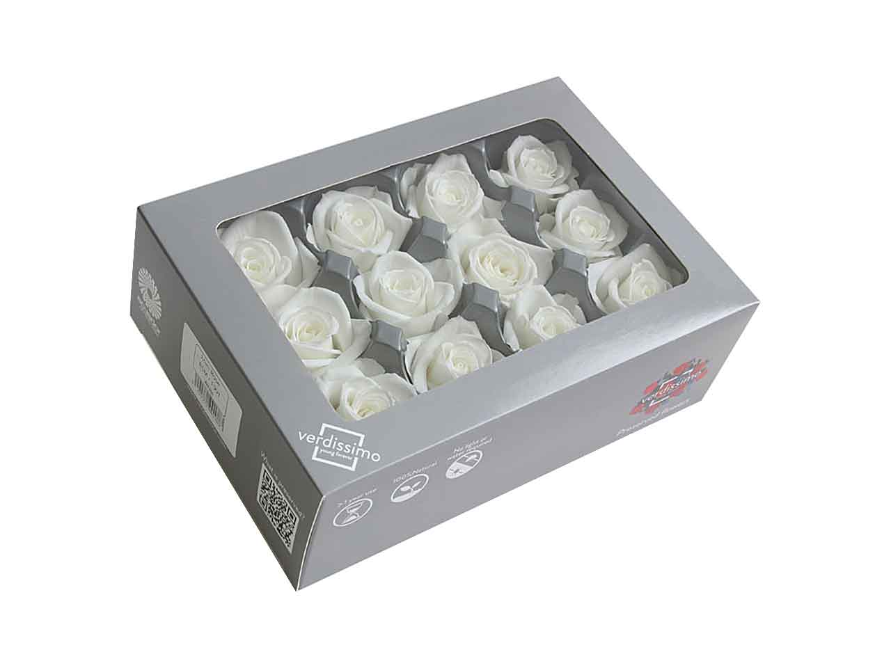 Rosa stabilizzata colore bianco misura d.4cm - la confezione comprende 12 rose