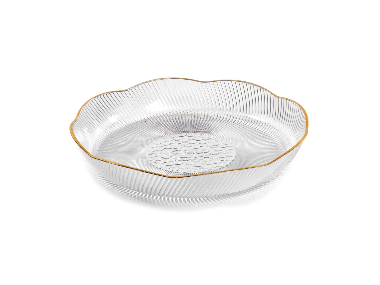 Piatto plastica trasparente con  bordo oro 33x5cm