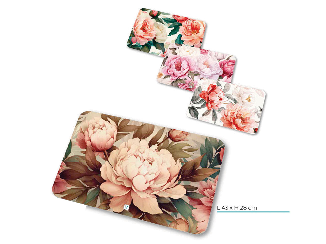 Tovaglietta americana in plastica 43x28cm peonie  4 colori assortiti