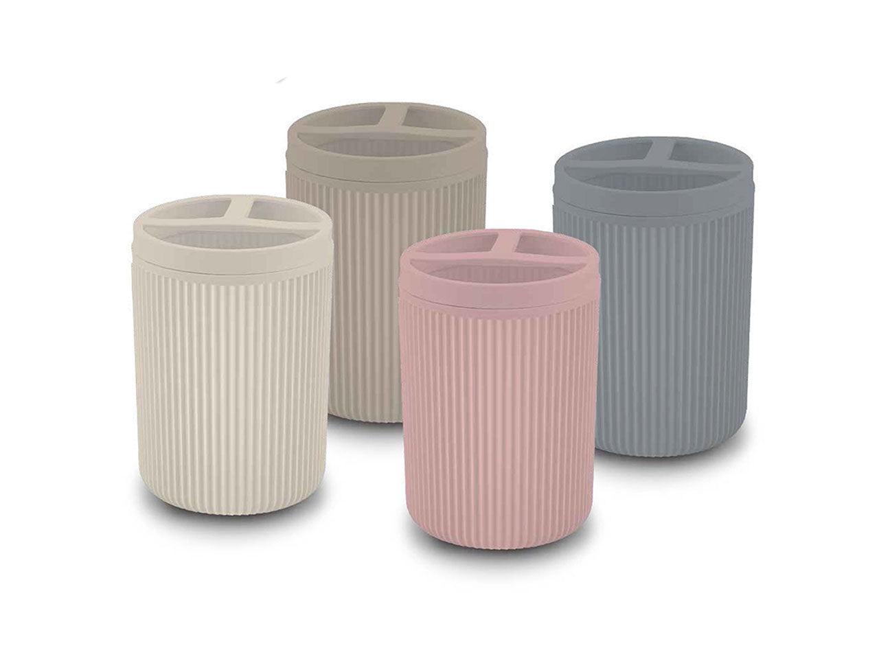 Porta spazzolini in plastica crema grigio tortora rosa 8x13 cm - Virtime