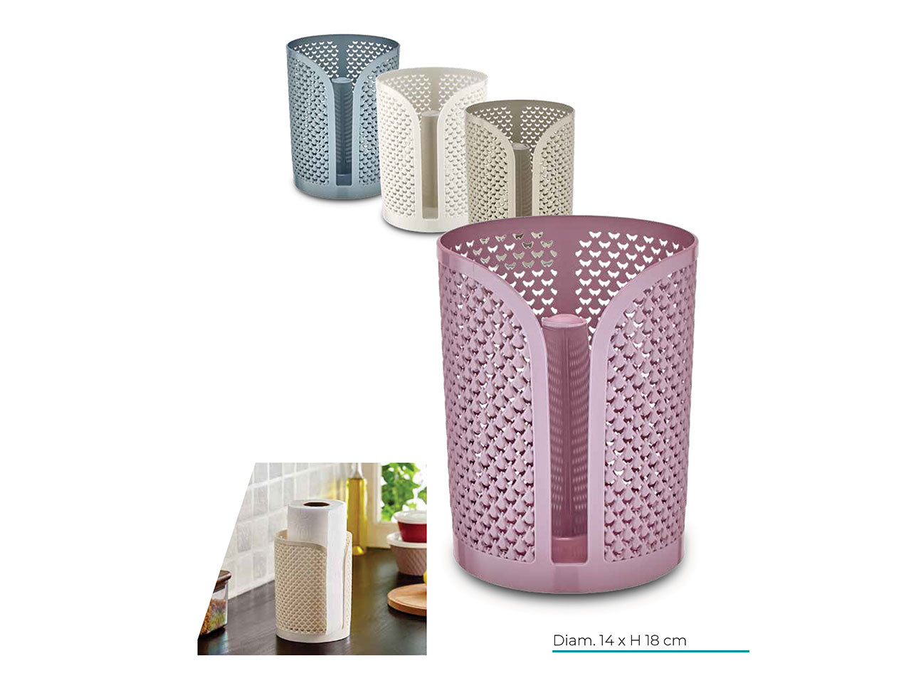 Porta rotolo carta cucina in plastica 3 colori assortiti