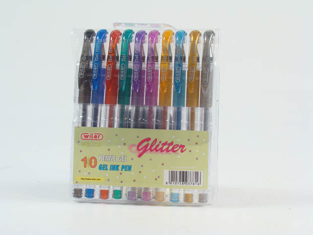 Penne gel col.glitter 10 pezzi