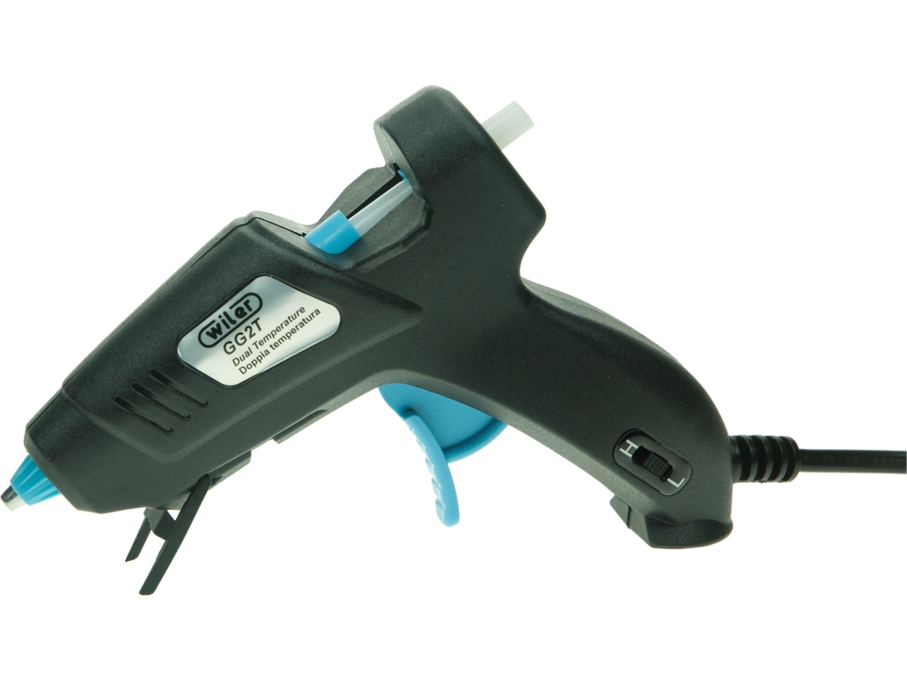 Pistola di colla a caldo a 2 temperature per stick colla 7mm in plastica e metallo, colore nero - Wiler