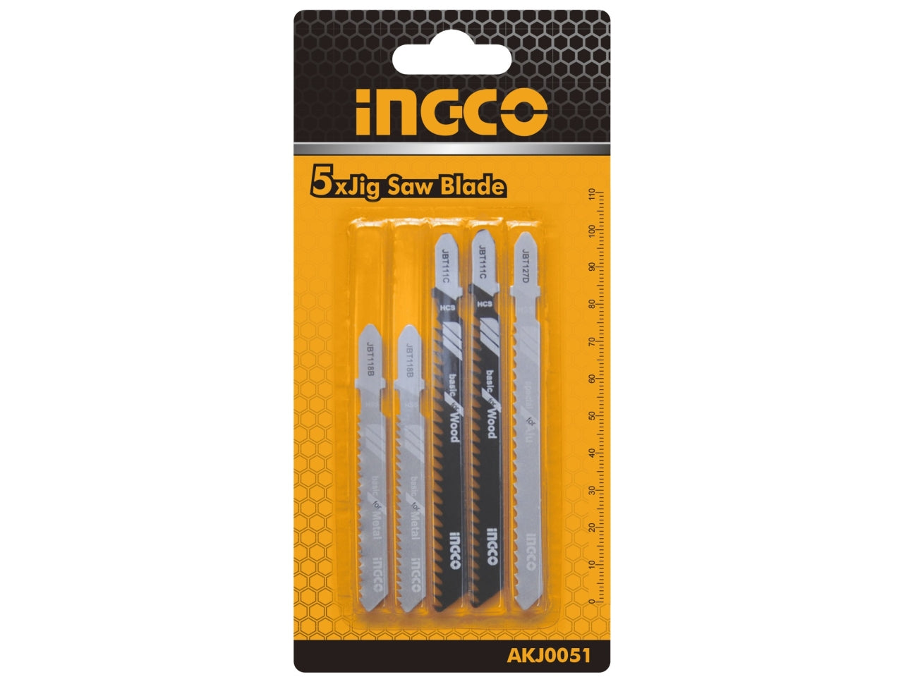 Set di 5 lame per seghetto alternativo in metallo da 50mm e 74mm - Ingco, tagli precisi sul metallo