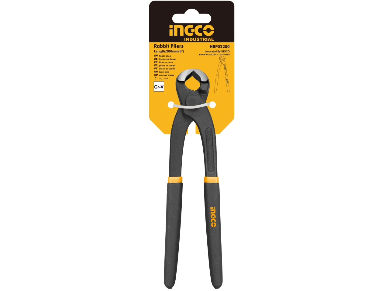 Tenaglia Ingco 20cm in metallo nero con impugnatura gommata appendibile