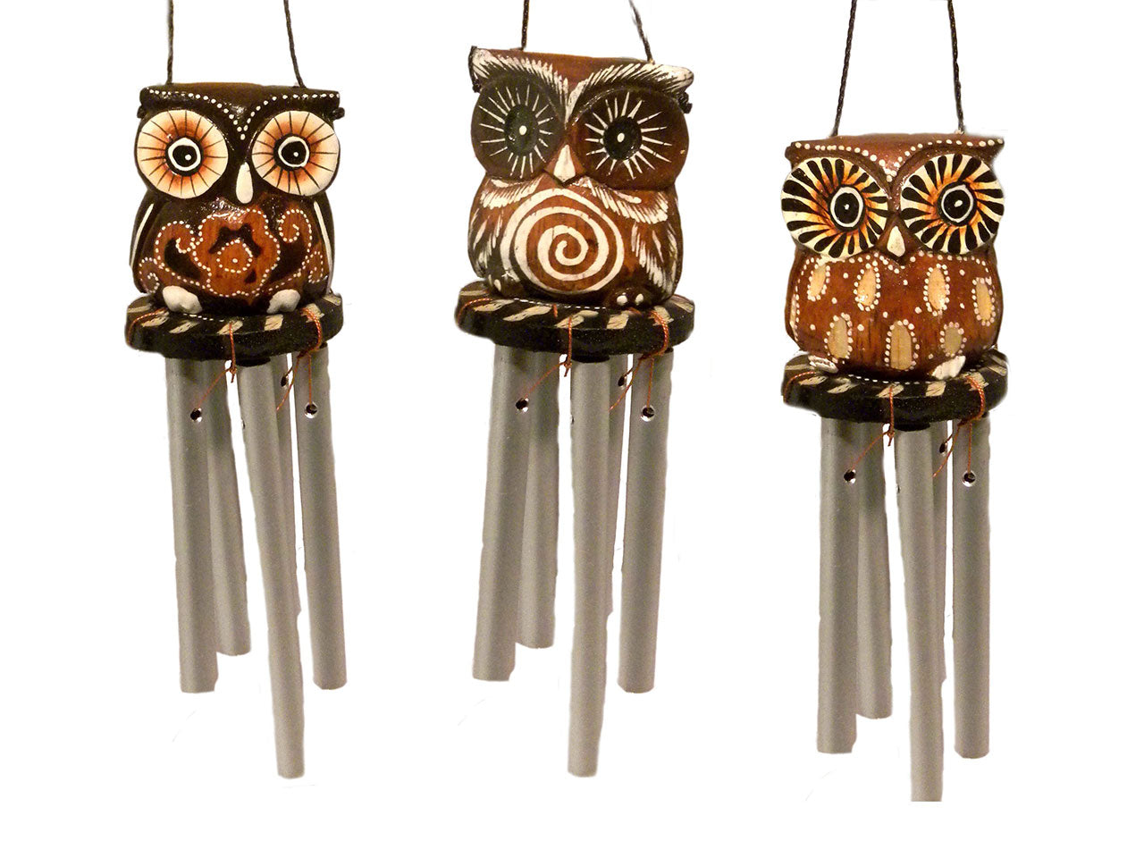Scacciaspiriti in legno e metallo gufo marrone