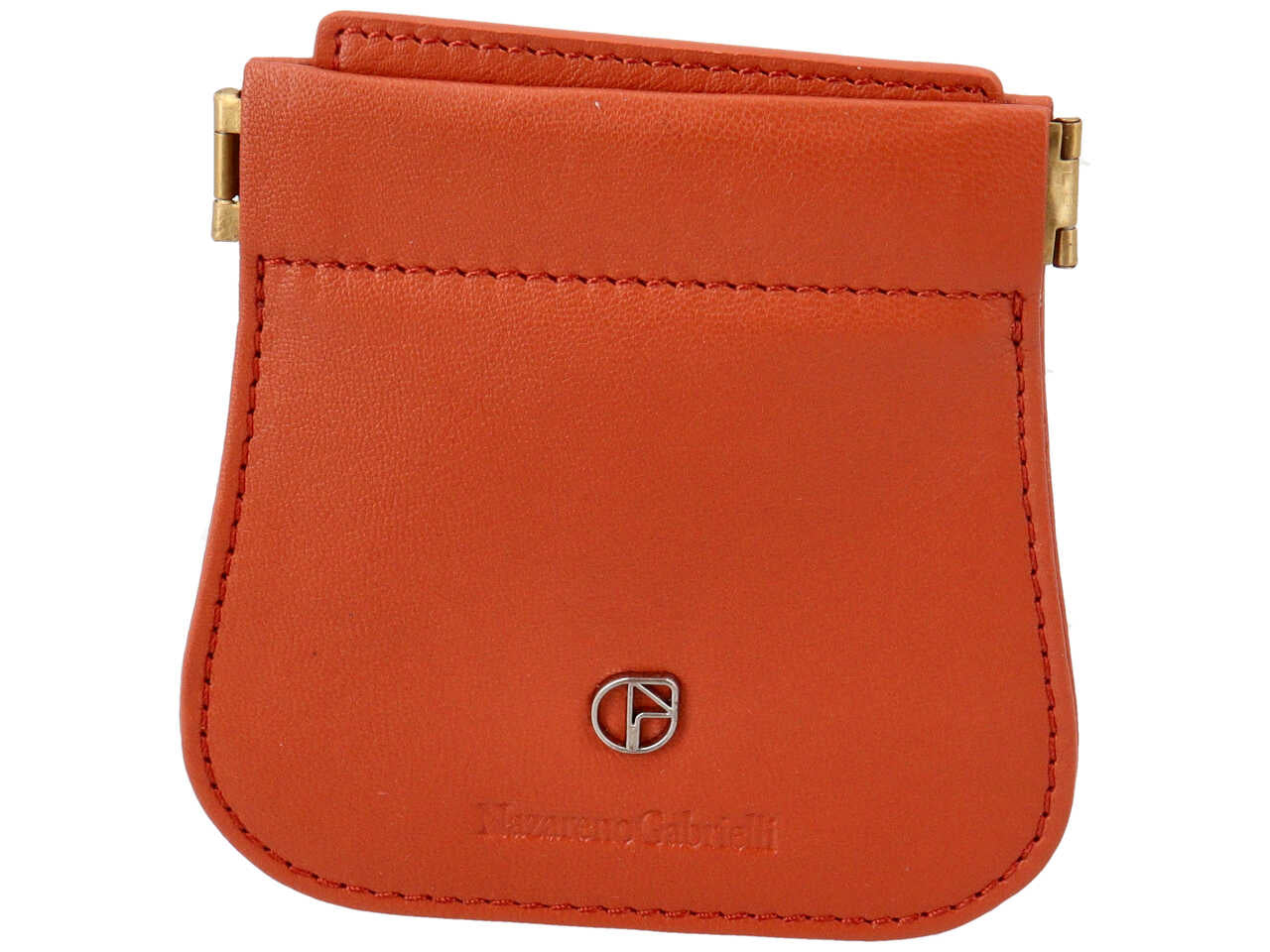 Portamonete uomo in pelle arancione a 2 scomparti con chiusura a molla - 10x9 cm - Nazareno Gabrielli