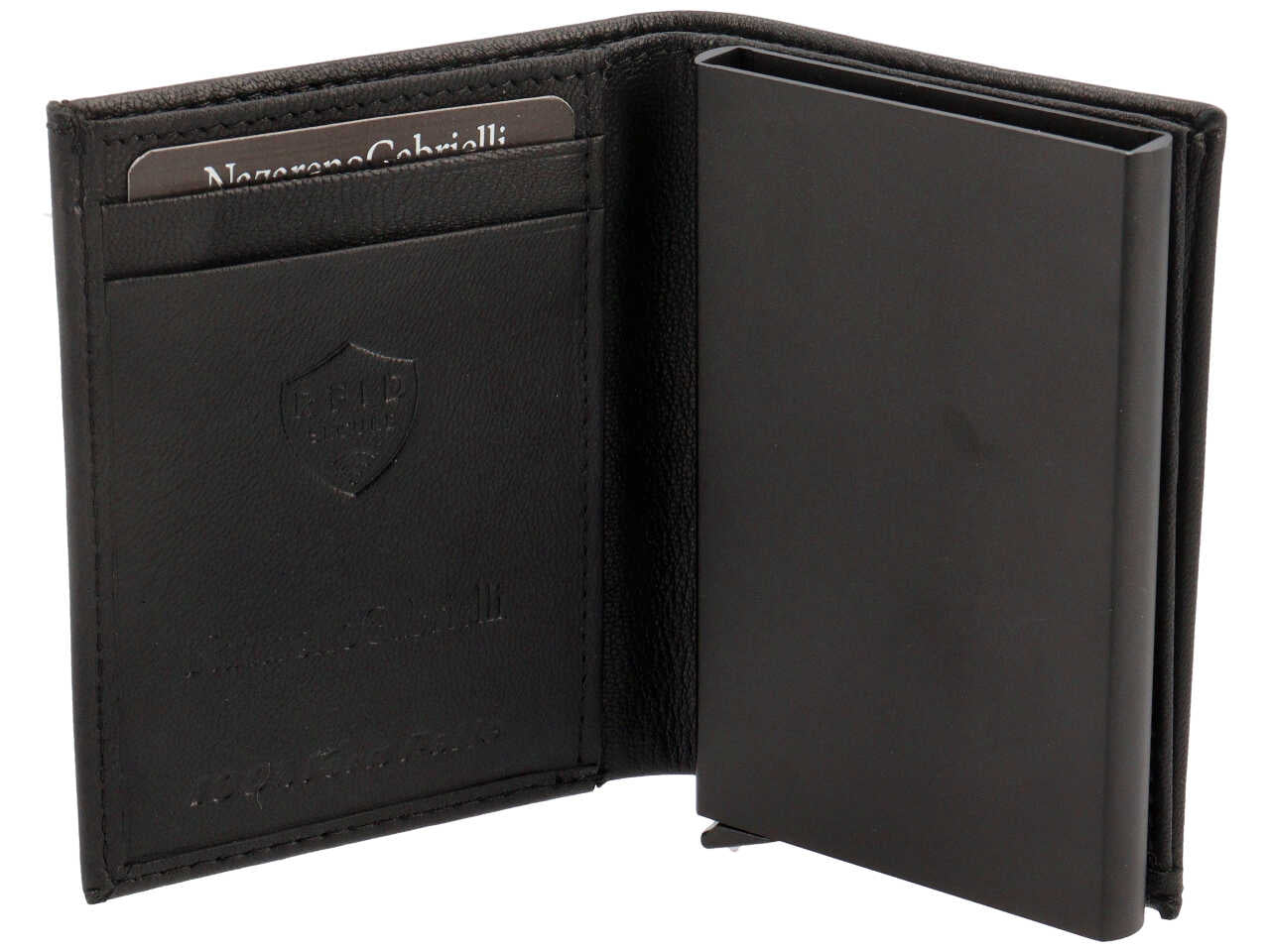 Set regalo Wampum uomo con portachiavi e porta cards in vera pelle nera 12,5x10x2 cm