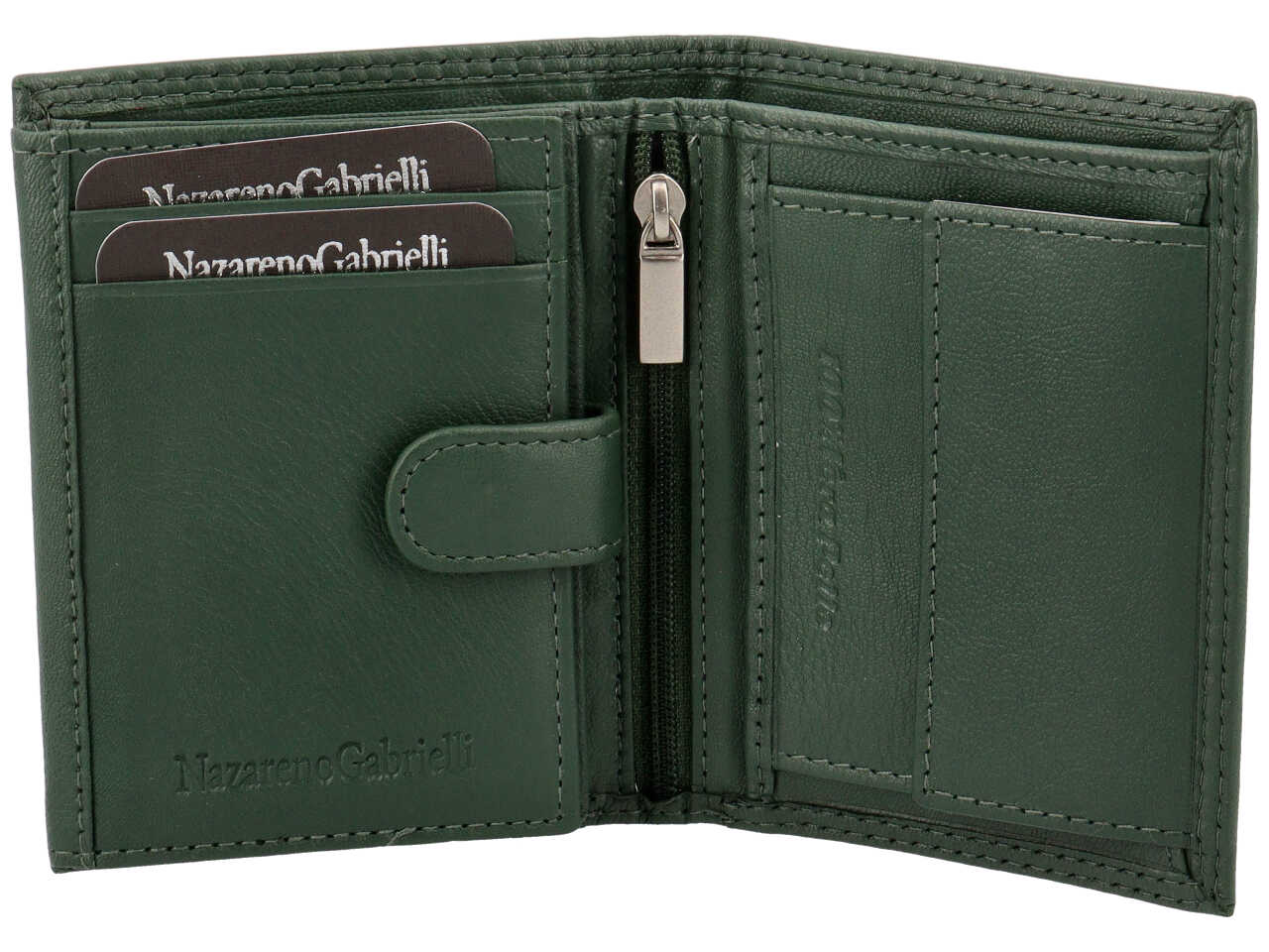 Portafoglio da uomo Nazareno Gabrielli in pelle verde scuro 10x9,5x2cm