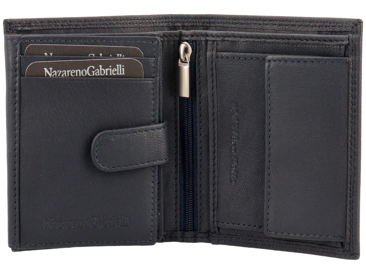Portafoglio da uomo Nazareno Gabrielli in pelle blu 10x9,5x2cm