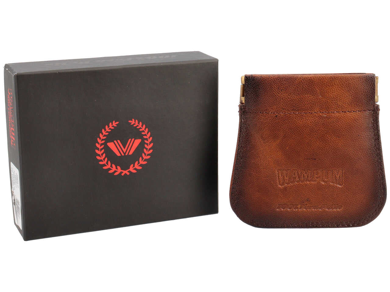 Portamonete Wampum a molla in pelle tabacco 2 tasche 9,5x10x1 cm