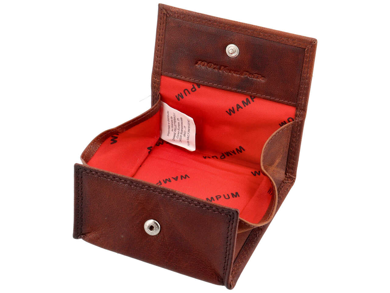 Borsellino Wampum portamonete a pozzetto in pelle tabacco 9x9x1 cm