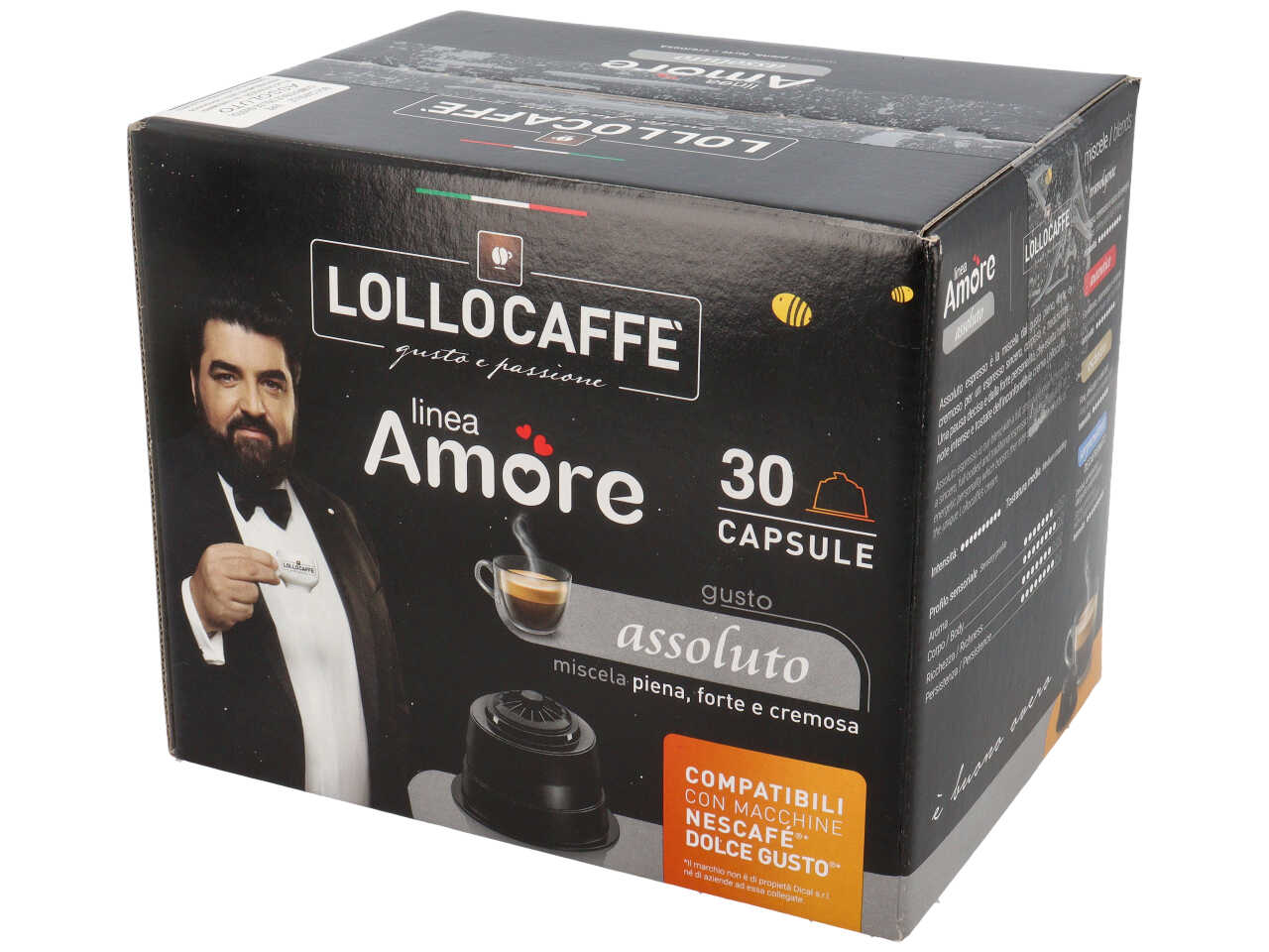 Lollocaffe' capsula argento compatibili con macchine dolce gusto. in omaggio l'iconico bicchierino lollocaffe'