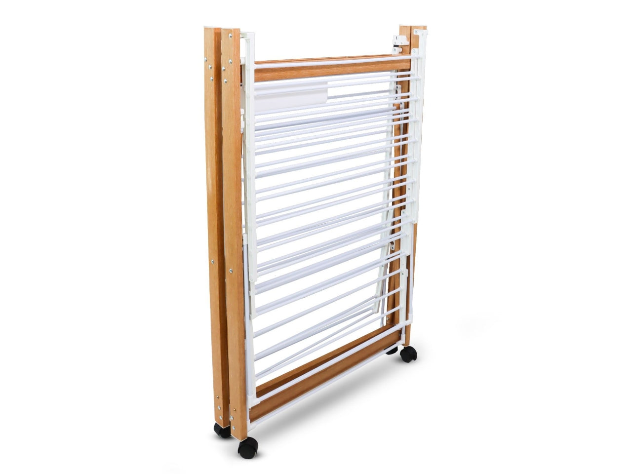 Stendibiancheria estensibile in metallo, rivestita in legno, 30 metri di stenditura 178x68x104 cm - Casa Collection