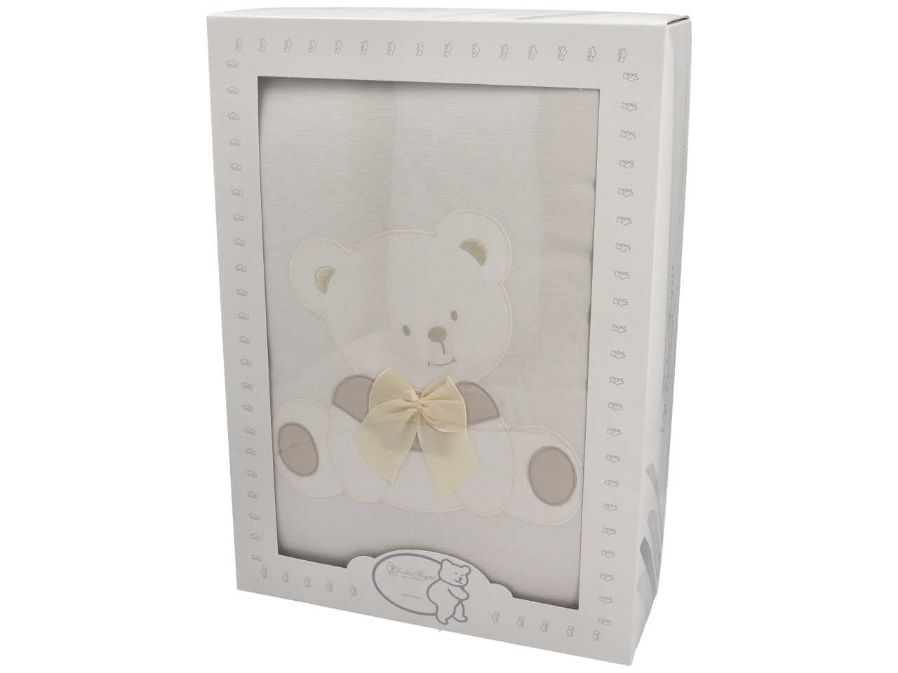 Coperta culla piquet in cotone panna e tortora con orsetto 75x92 cm - Dolci Sogni