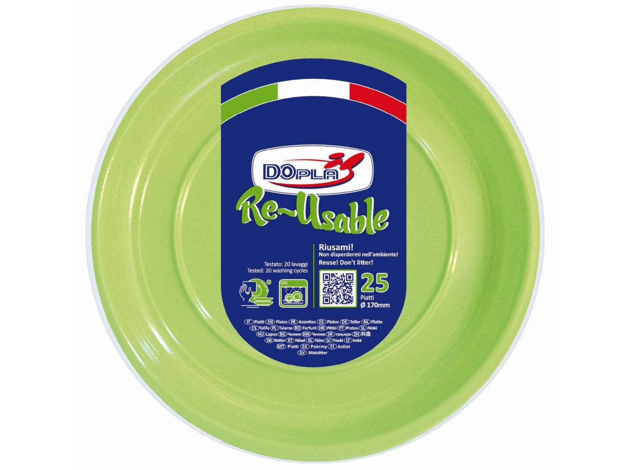 Piatti monouso in plastica color verde acido da 25 pezzi - Dopla