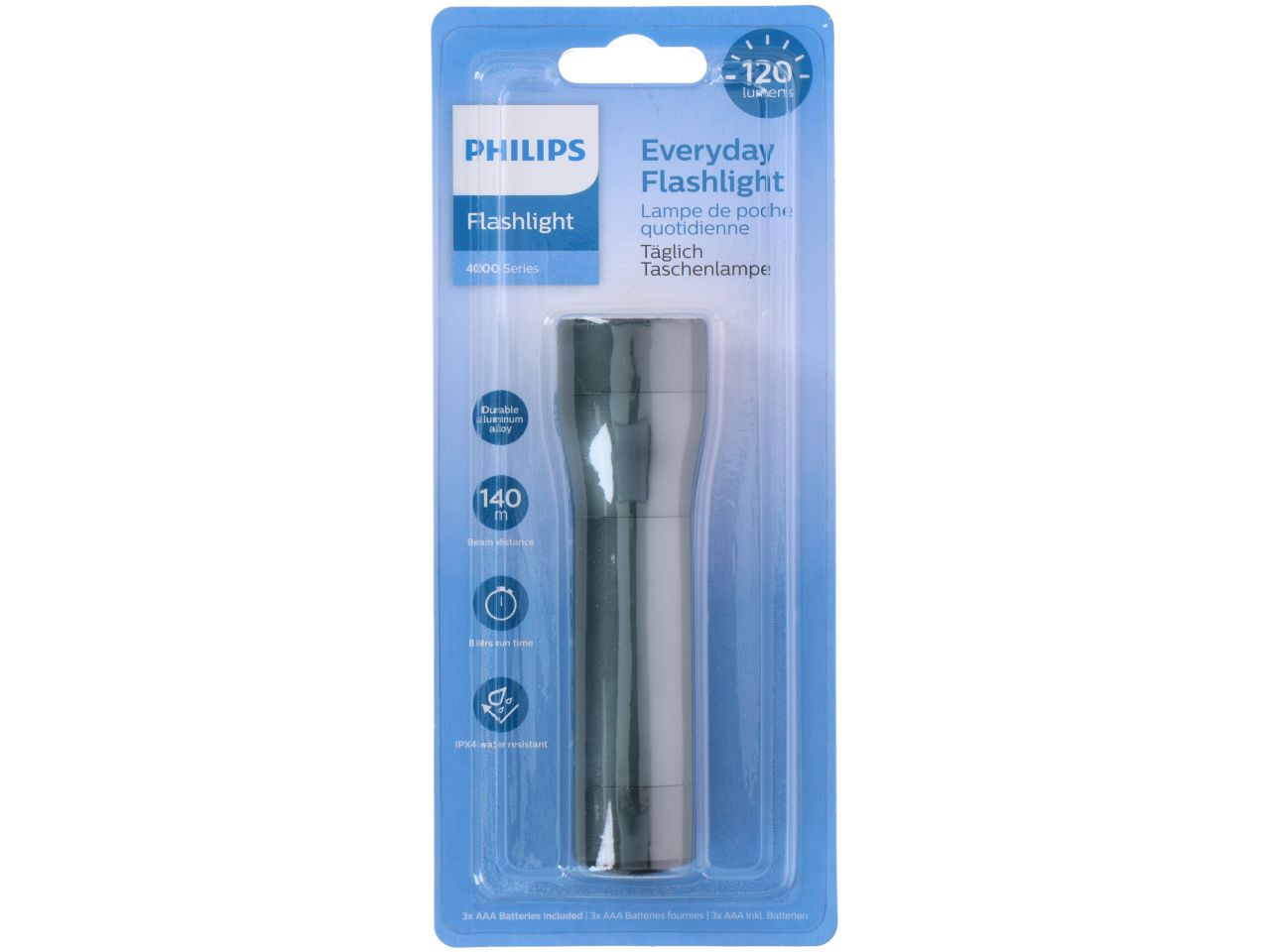 Torcia 120 lumen a batterie sfl4000t/10 3xaaa misura 3,4x3,4x12,4cm marca philips