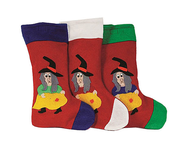 Calza in panno 30cm con befana in 3 colori assortiti