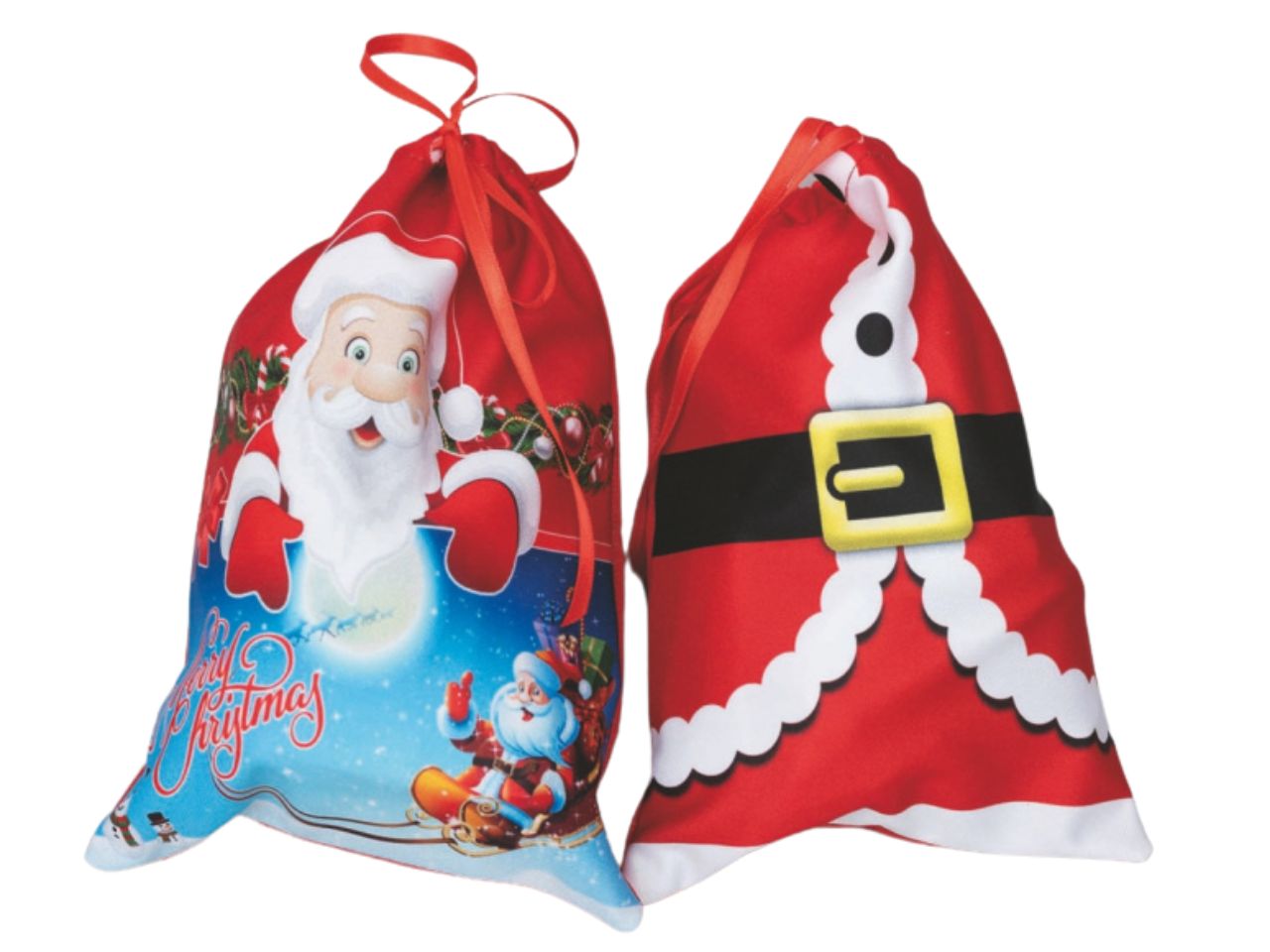 Sacco poliestere cm.15x23h decorato con babbo natale  2 modelli assortiti