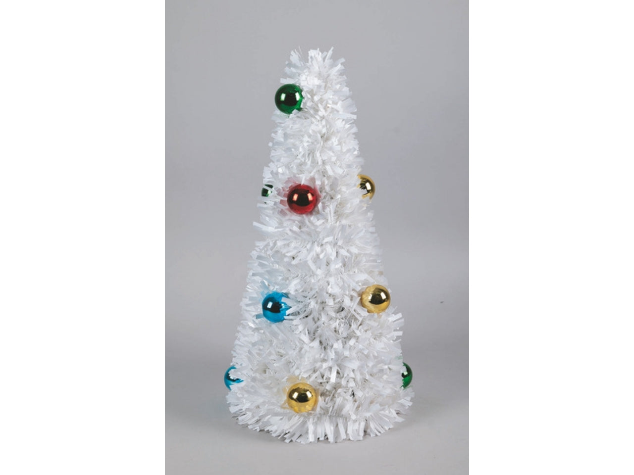 Alberello conico 20x50cm in pvc bianco decoro sfere colorate